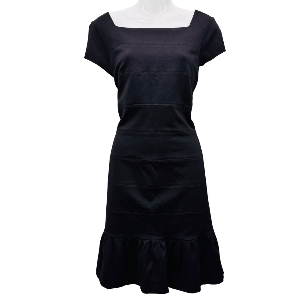 White House Black Market Black Bandage Sheath Dress Peplum Hem 8 570067670